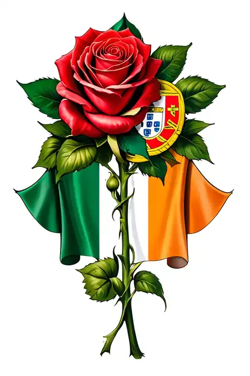 Irish and Portuguese flags intertwined roses intertwined tattoo design idea