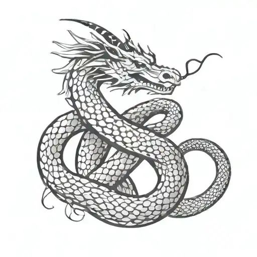dragon and snake coiled tattoo design idea