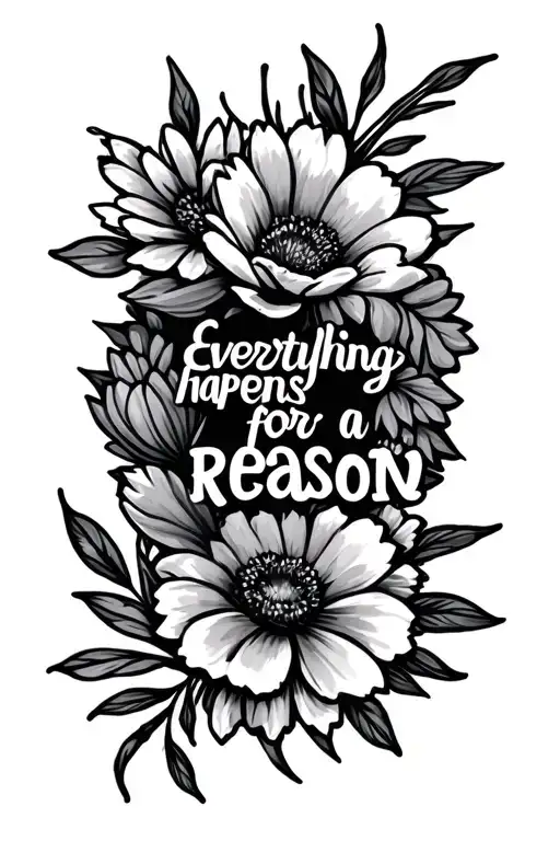 "everything happens for a reason" with February December and June flowers  tattoo design idea