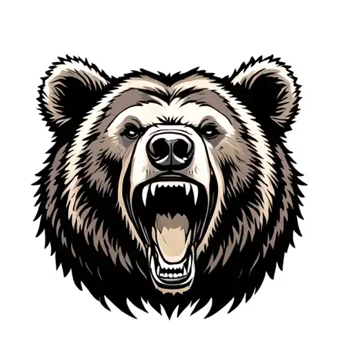 Bear head growling grizzly bear tattoo design idea
