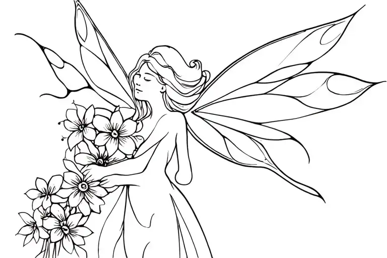 fairy with bouquet of flowers  tattoo design idea