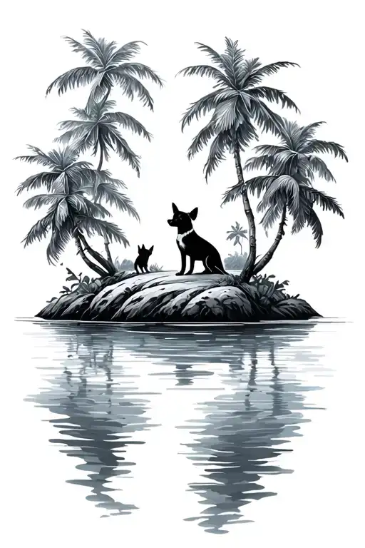 Island floating with a dog waiting tattoo design idea