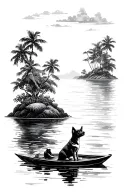 Island floating with a dog waiting tattoo design idea