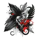 a feather, a heart, an initial “C” and the infinity sign. tattoo design idea