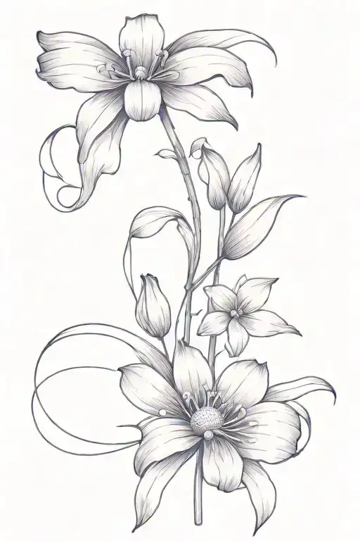 carnnation flower violet flower daisy flower lily of the valley flower tied together with a bow tattoo design idea