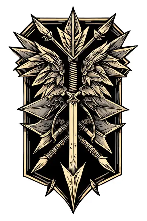 simple forged antique gold and petwer arrow weapon tattoo design idea