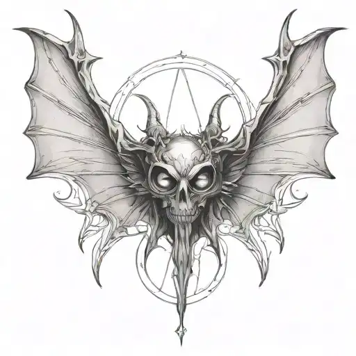 seraphim, 6 large bat wings, large demon eye in the centre, gothic tattoo design idea