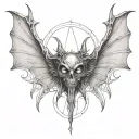 seraphim, 6 large bat wings, large demon eye in the centre, gothic tattoo design idea