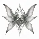 seraphim, 6 large bat wings, large demon eye in the centre, gothic tattoo design idea