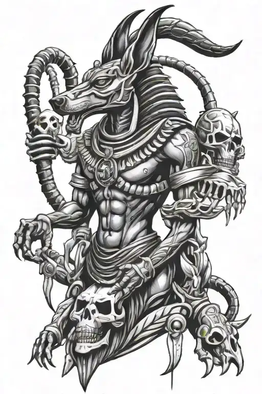 Anubis and skulls and scorpions tattoo design idea