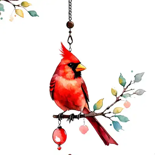 windchime with a cardinal bird tattoo design idea