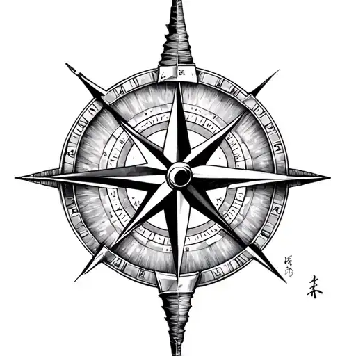 忍 and Nautical star Compass tattoo design idea