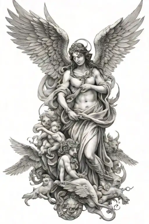 angels and gods and animals tattoo design idea