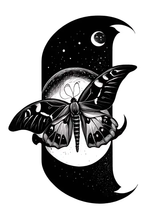 lunar moth and moon phase design tattoo design idea