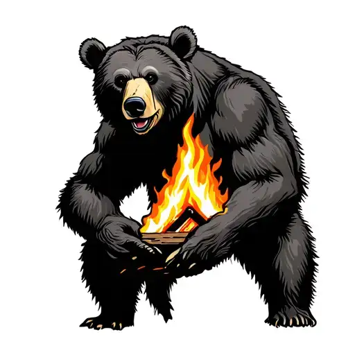 bear with camp fire tattoo design idea