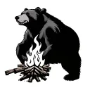 bear with camp fire tattoo design idea