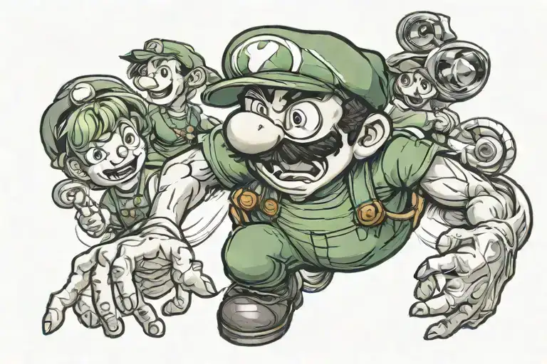 tatouge de luigi in luigi mansion assiprant un fantome tattoo design idea