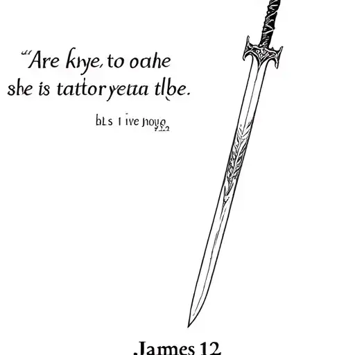 Roman Numeral Bible verse "James 1:2" incorporate sword tattoo design idea