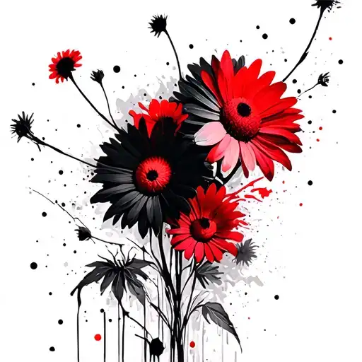 daisy Aster Chrysanthemum honeysuckle flowers intertwined tattoo design idea