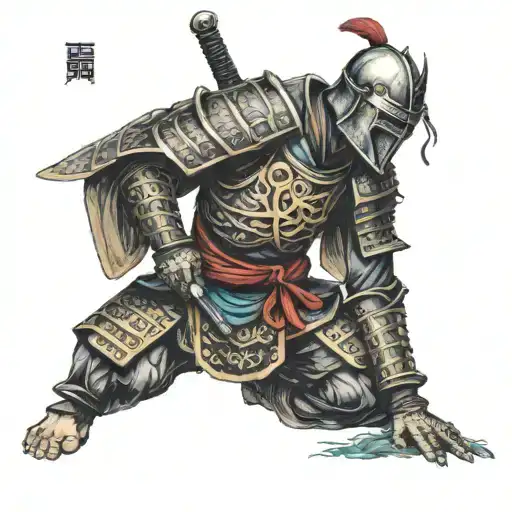 crusader knight kneeling tattoo design idea