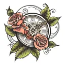 clock pointing to 4 roses tattoo design idea