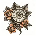 clock pointing to 4 roses tattoo design idea