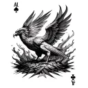 Phoenix rising from the ashes with poker cards tattoo design idea