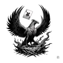 Phoenix rising from the ashes with poker cards tattoo design idea
