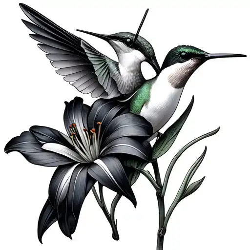 hummingbird lilies intertwined tattoo design idea