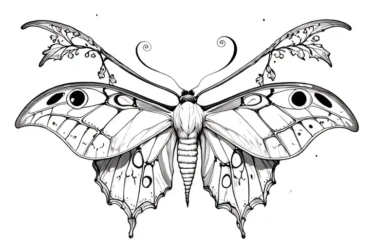 luna moth, phases of the moon, new beginning made tattoo design idea