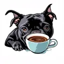 Black pit bull mix drinking coffee cup tattoo design idea