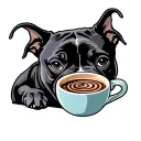 Black pit bull mix drinking coffee cup tattoo design idea
