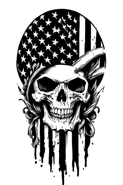 half sleeve left upper arm  american flag with skull in front tattoo design idea