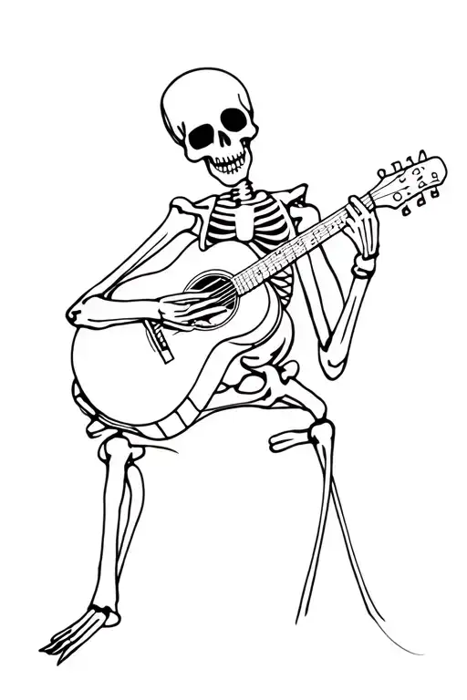 Skeleton playing guitar tattoo design idea
