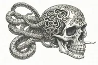 snake wrapping adams touch skeleton hand tattoo design idea
