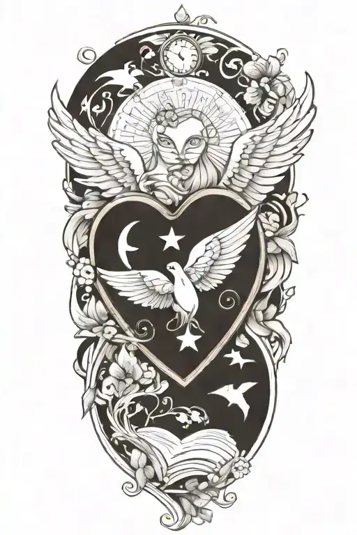 book travel heart wings tattoo design idea