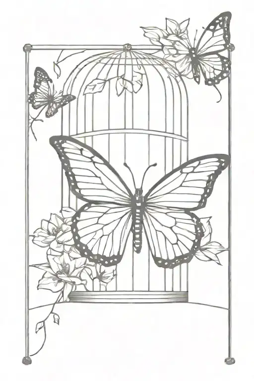 butterfly trapped inside a cage tattoo with only one butterfly  tattoo design idea