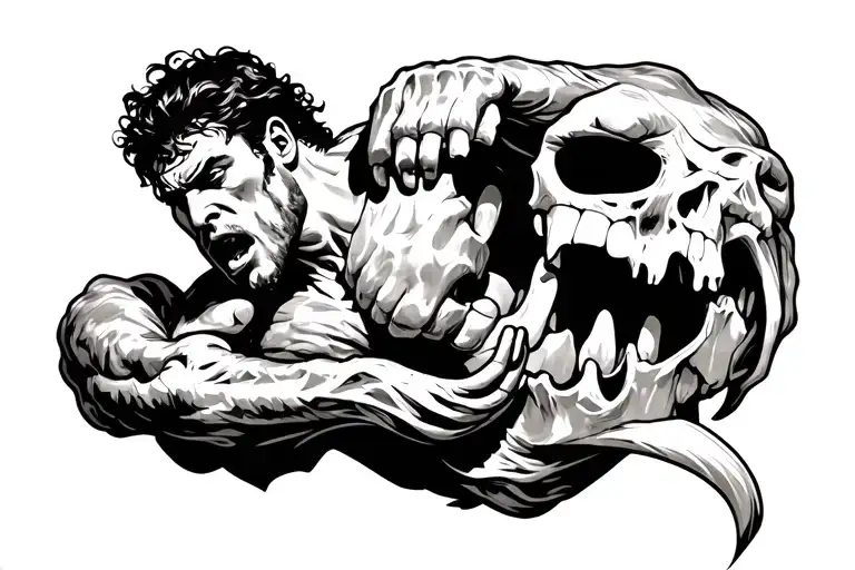 Samson fighting with a jawbone tattoo design idea