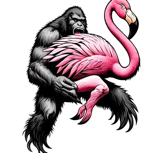 Bigfoot flying a pink flamingo tattoo design idea