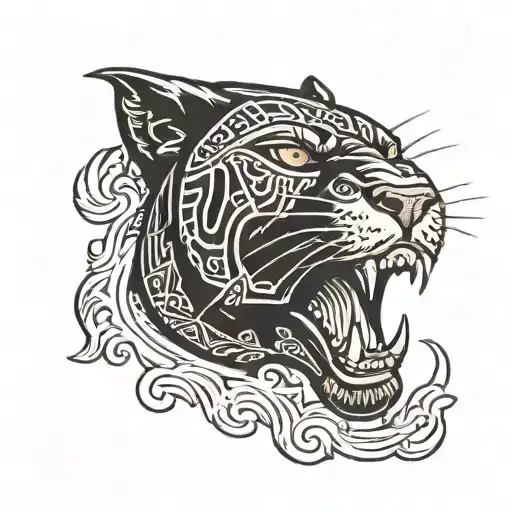 black panther head emerging tattoo design idea