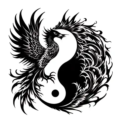 Pinstripes of the yin and yang diagram of the phoenix and the nine-tailed fox tattoo design idea