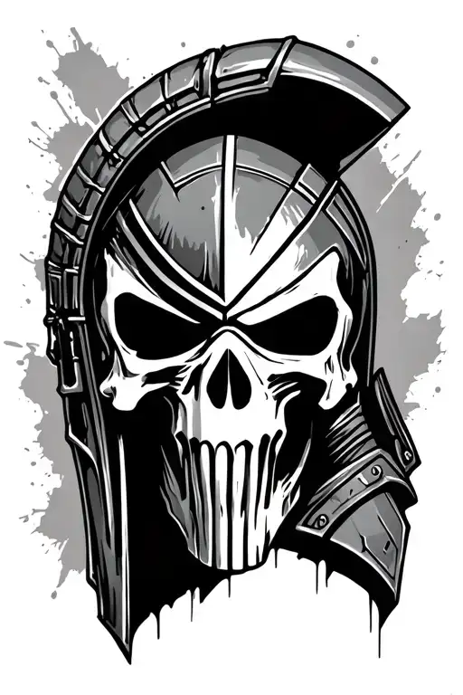 punisher skull with spartan soldier tattoo design idea