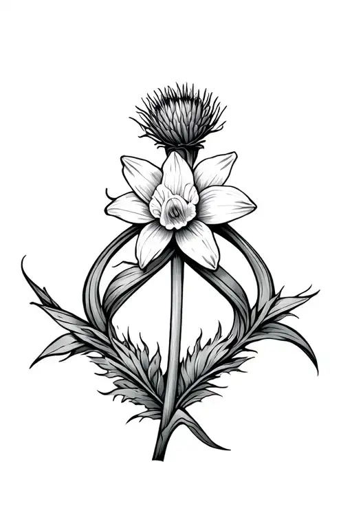 Welsh daffodil and Scottish thistle intertwined infinity symbols tattoo design idea
