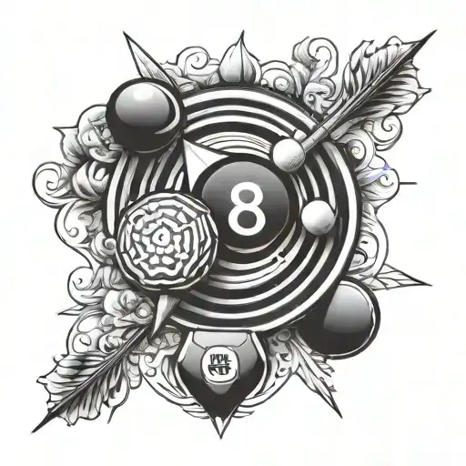 darts, 8 ball pool, tea and manchester united football club tattoo design idea