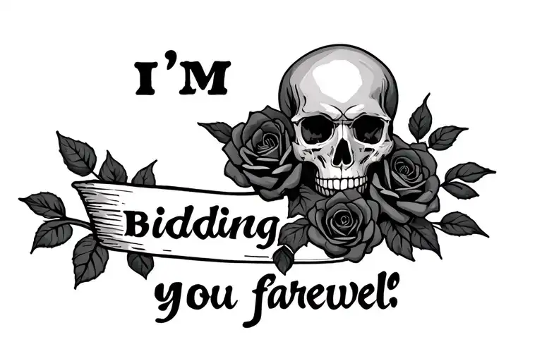 "I'm bidding you farewell " skull and roses growing tattoo design idea