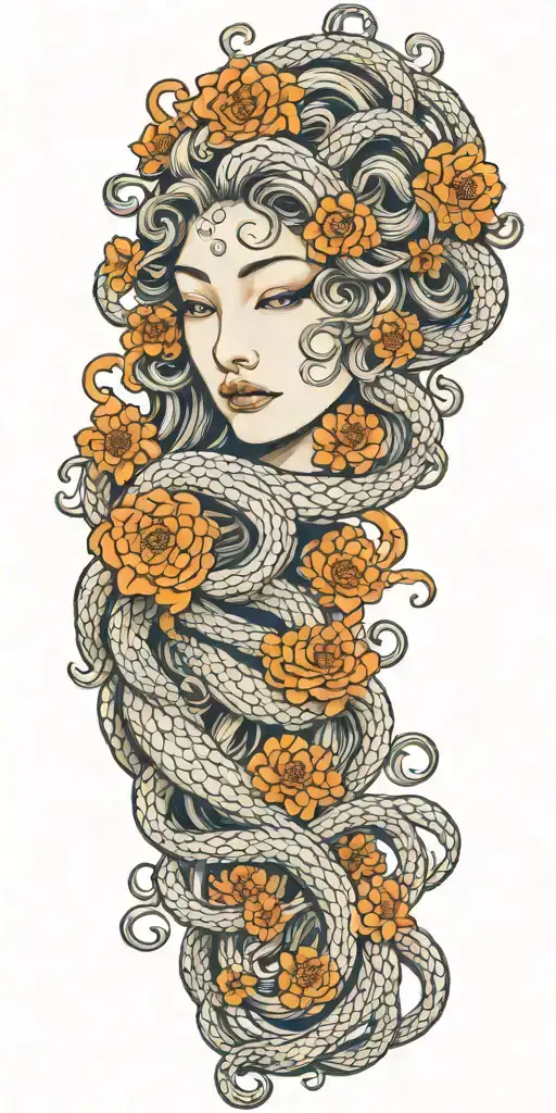 Medusa head intertwined around arm sleeve tattoo design idea