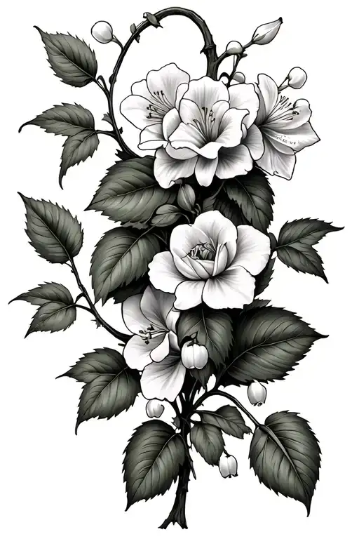 A vine that wraps around my arm with leaves and flowers (lily of the valley, daffodils and roses) coming off it. Some bu tattoo design idea