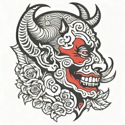 devil whisper ear neck tattoo design idea