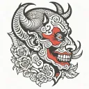 devil whisper ear neck tattoo design idea