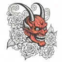 devil whisper ear neck tattoo design idea
